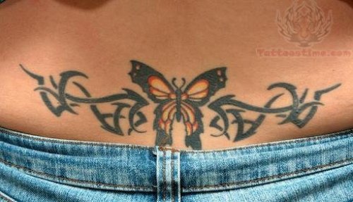 Lowerback Tribal Butterfly Tattoo
